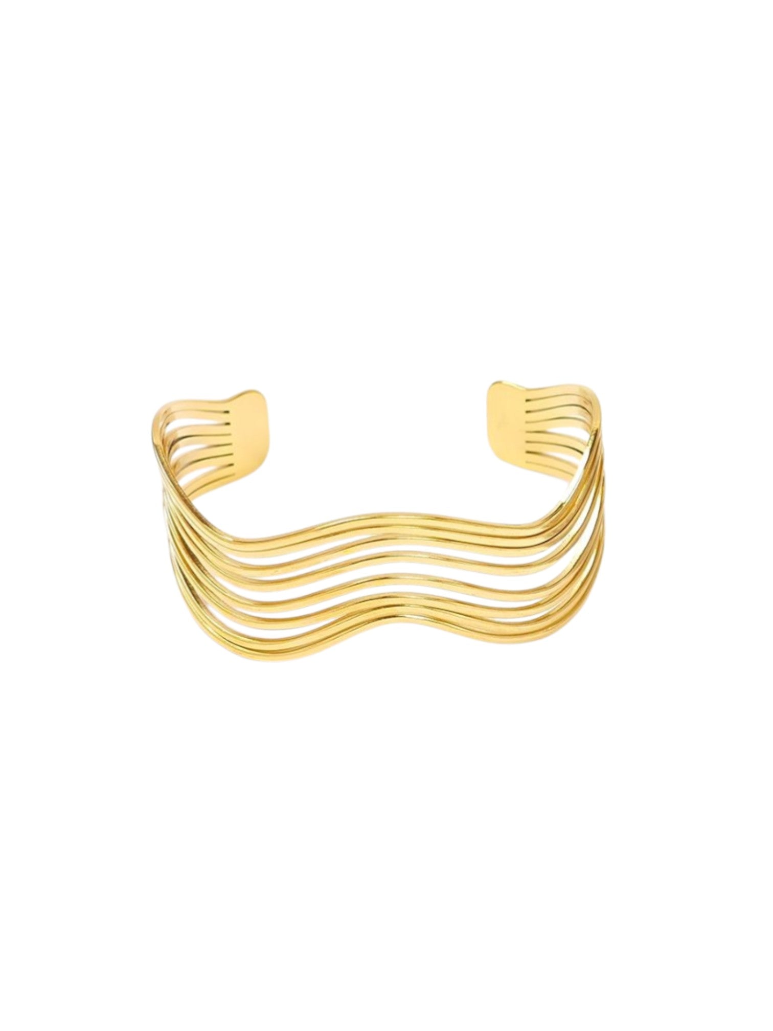 Gold stainless steel wave cuff bracelet open bangle modern statement jewelry