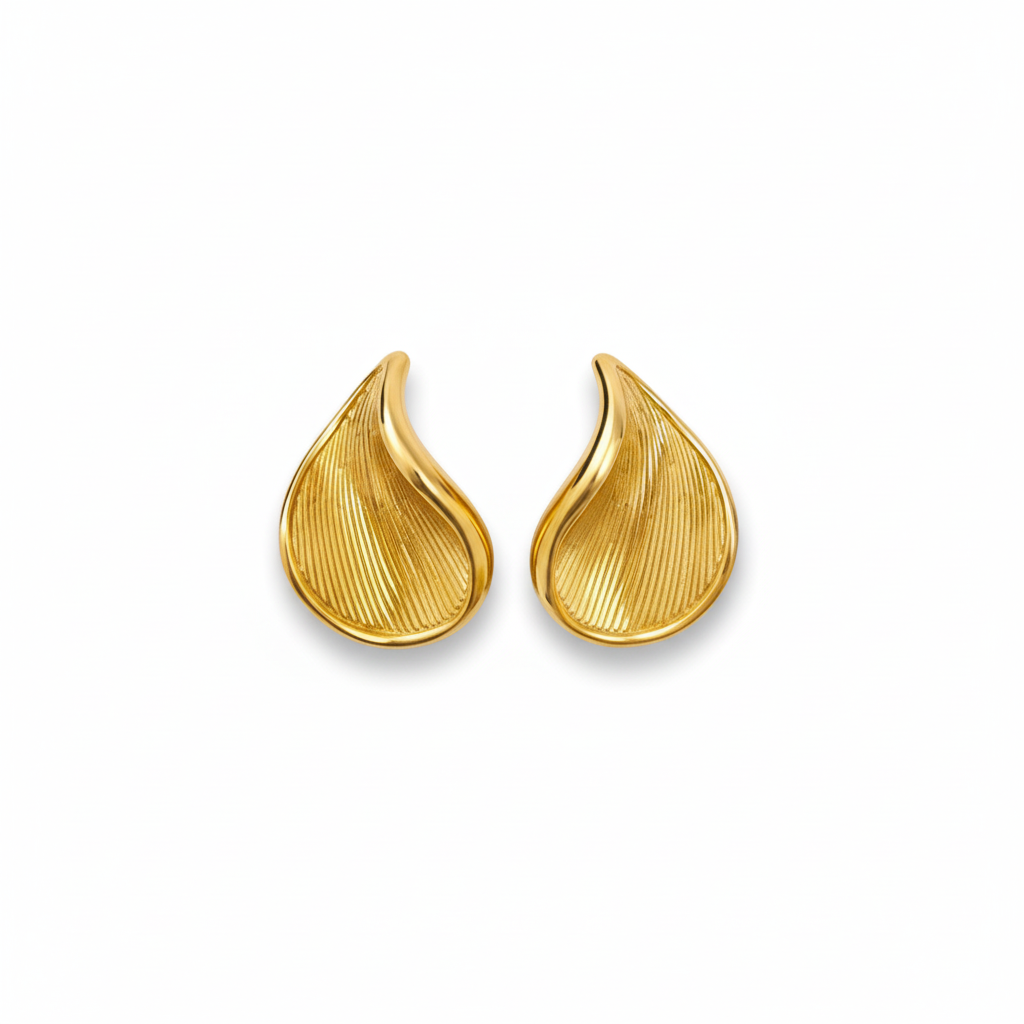 Gold wave drop stainless steel earrings textured statement jewelry