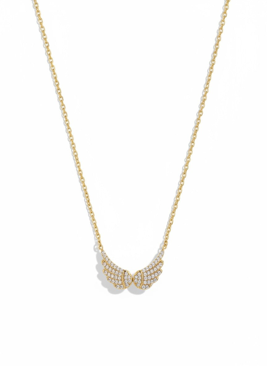 winglet necklace ατσάλινο κολιέ φτερά με ζιργκόν χρυσό so cute by dimi