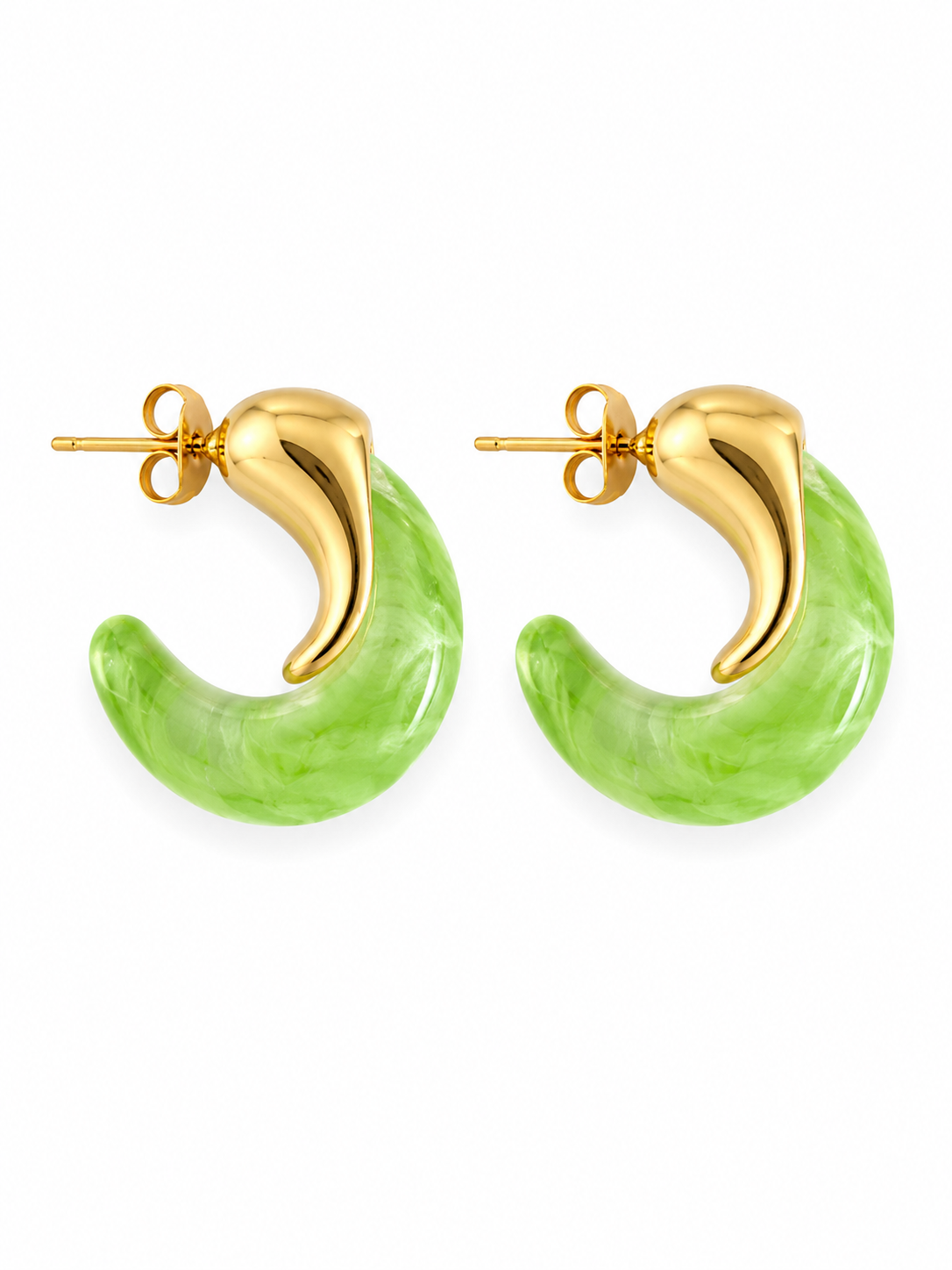 Ατσάλινα χρυσά σκουλαρίκια κρίκοι Jelly Chic Hoops 2,5 εκ με glossy marble resin λεπτομέρεια σε pastel αποχρώσεις πάνω σε λευκό φόντο