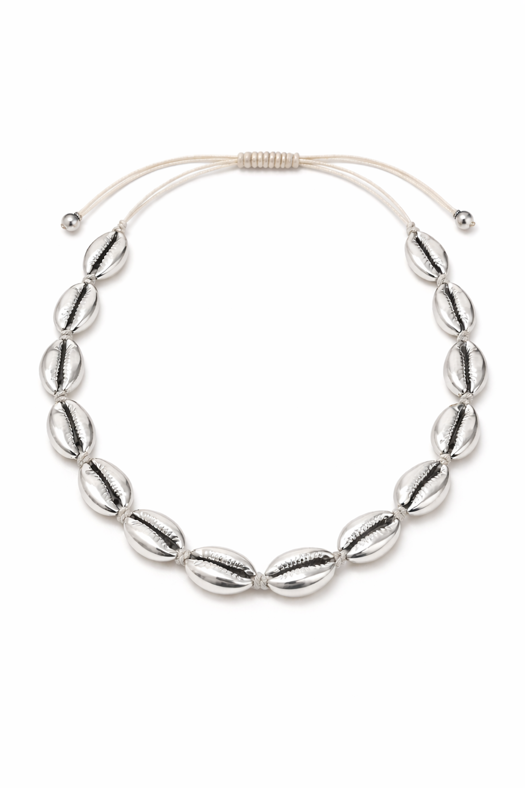 Choker κολιέ Kalypso με μεταλλικά κοχύλια σε ασημί χρώμα – καλοκαιρινό κόσμημα λαιμού με αυξομειούμενο κλείσιμο, So Cute by Dimi