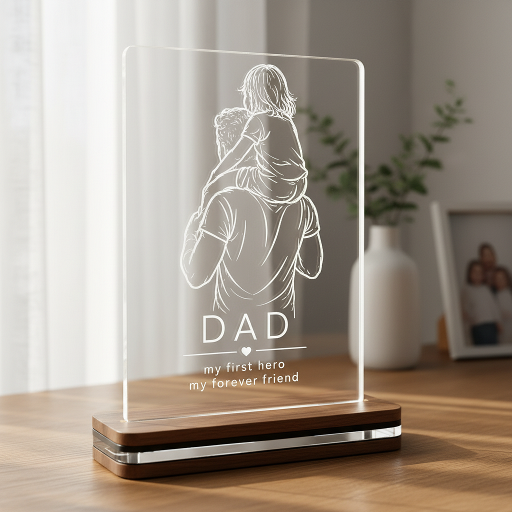 LED φωτιστικό My First Hero από διάφανο plexiglass με χάραξη laser και δυνατότητα προσωποποίησης από τη So Cute By Dimi.