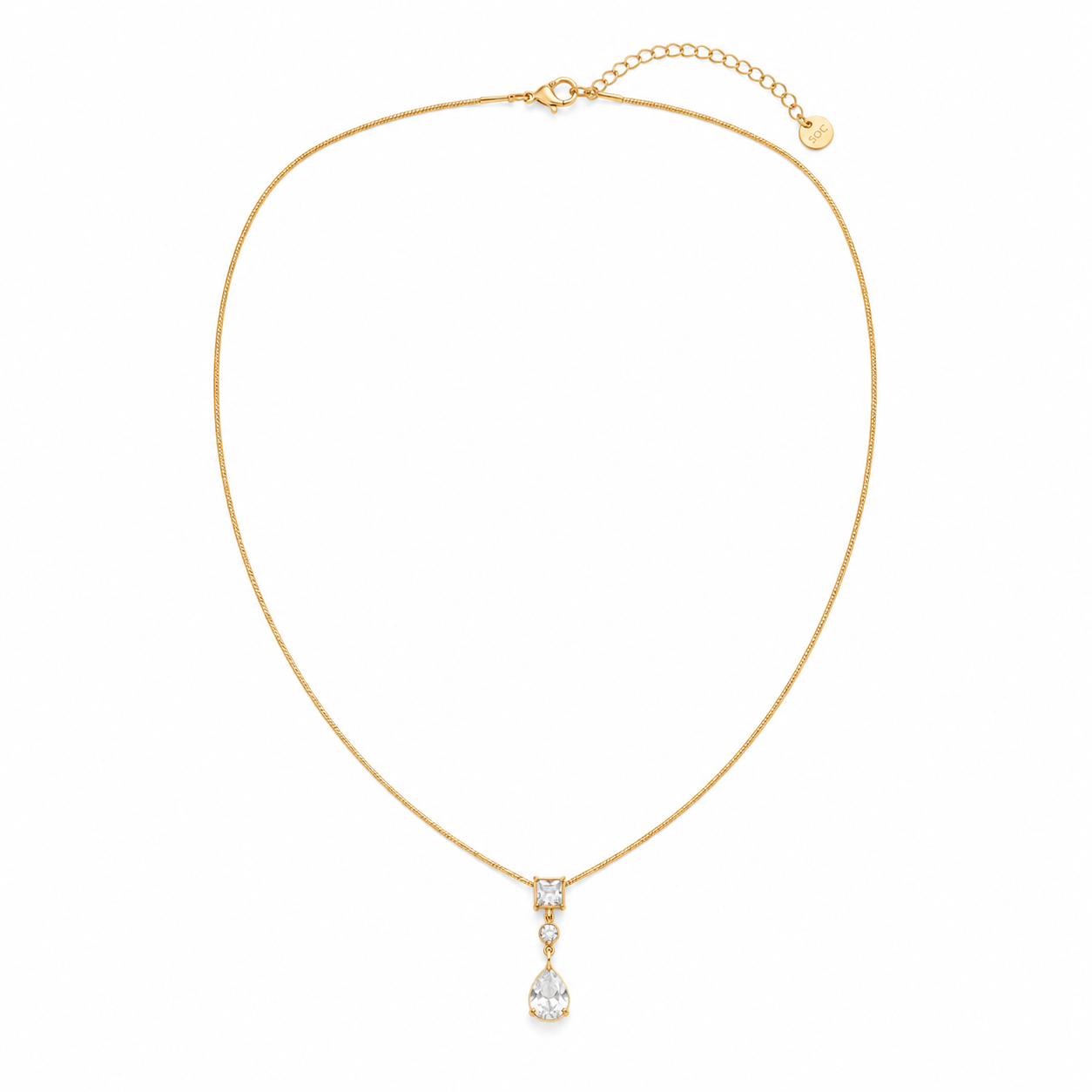 Noor Necklace ατσάλινο κολιέ με τετράγωνο ζιργκόν και κρεμαστή σταγόνα σε χρυσό χρώμα So Cute by Dimi