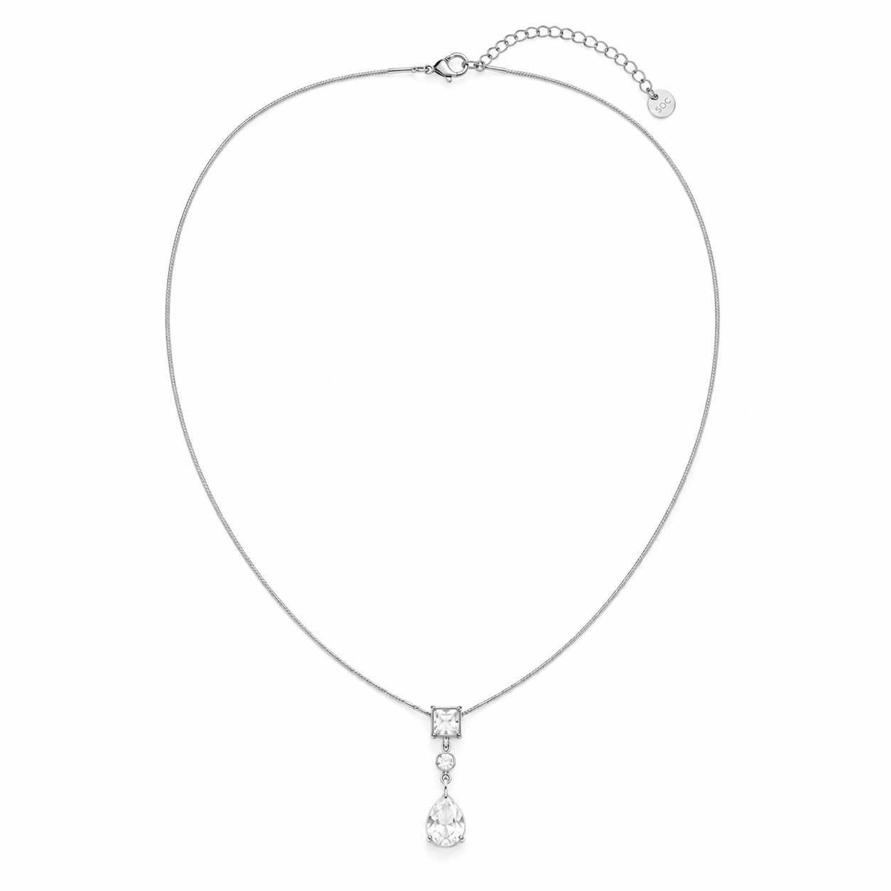Noor Necklace ατσάλινο κολιέ με τετράγωνο ζιργκόν και κρεμαστή σταγόνα σε ασημι χρώμα So Cute by Dimi