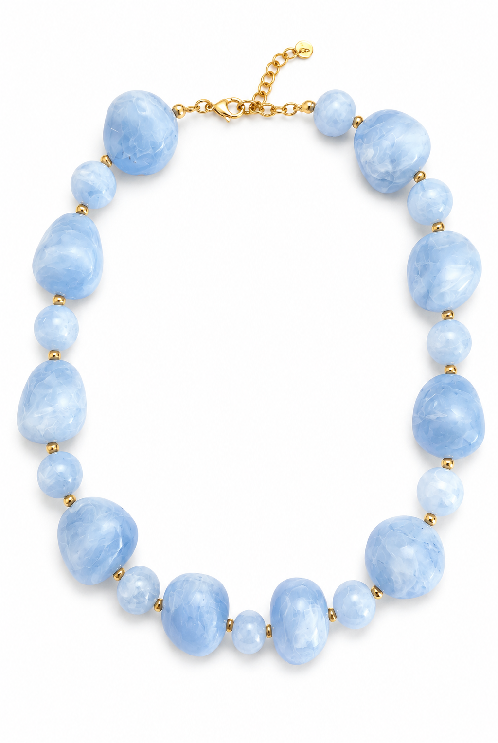 So Cute By Dimi Pebble Harmony Necklace με εναλλασσόμενες μεγάλες βοτσαλωτές και μικρές στρογγυλές χάντρες και χρυσές λεπτομέρειες από ανοξείδωτο ατσάλι