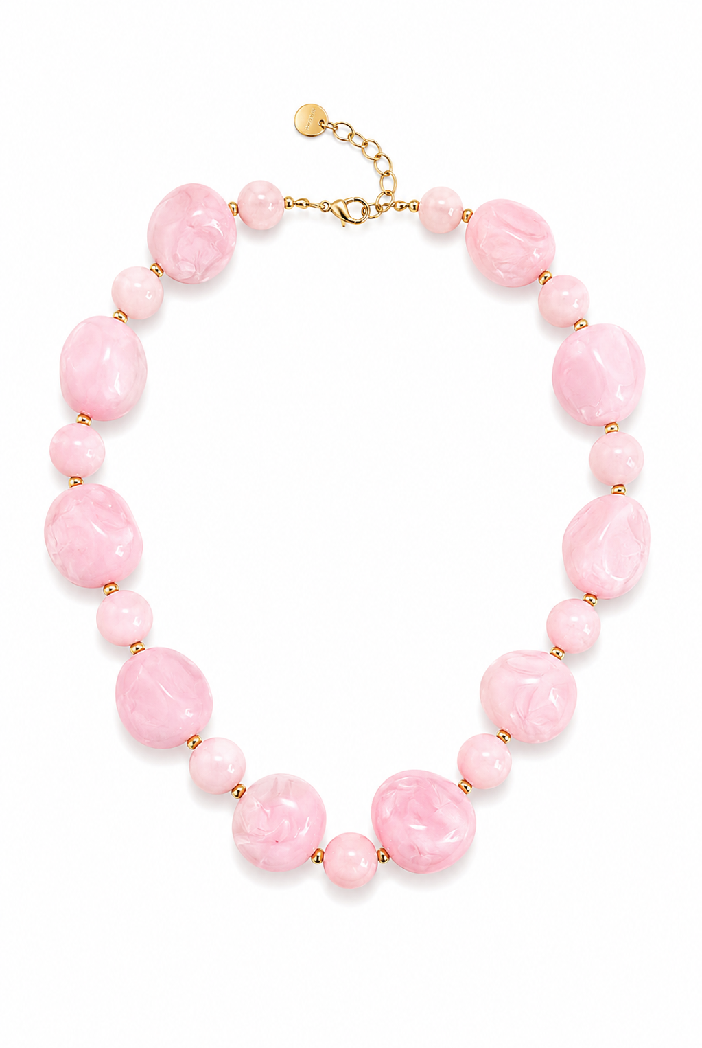 So Cute By Dimi Pebble Harmony Necklace με εναλλασσόμενες μεγάλες βοτσαλωτές και μικρές στρογγυλές χάντρες και χρυσές λεπτομέρειες από ανοξείδωτο ατσάλι