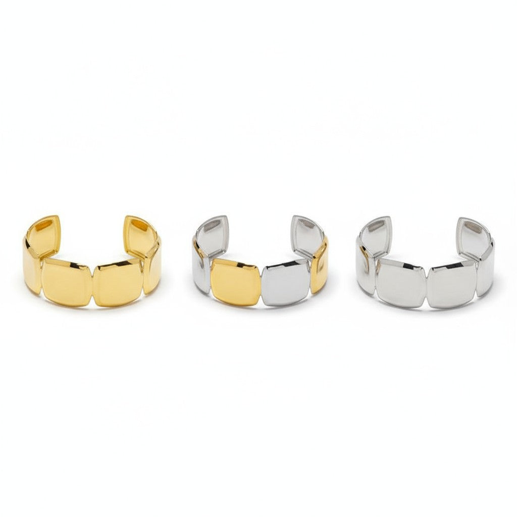 Ατσάλινο cuff βραχιόλι με γεωμετρικές πλάκες – Bold Mosaic Cuff