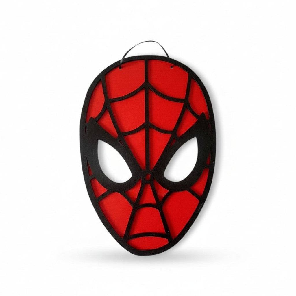 Χειροποίητο κάδρο Spiderman από κόκκινο και μαύρο πλεξιγκλάς, 30x20 cm – διακόσμηση παιδικού δωματίου