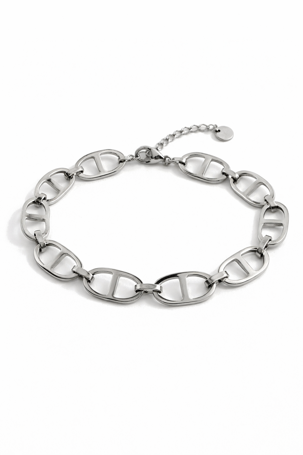 ατσάλινο βραχιόλι D link ασημί με oval αλυσίδα minimal γυναικείο