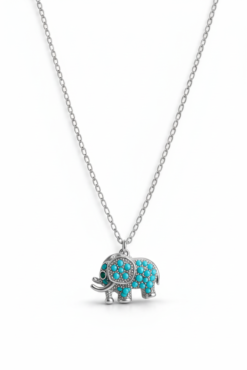 elephia necklace ατσάλινο κολιέ ελεφαντάκι με τυρκουάζ ζιργκόν ασημί so cute by dimi
