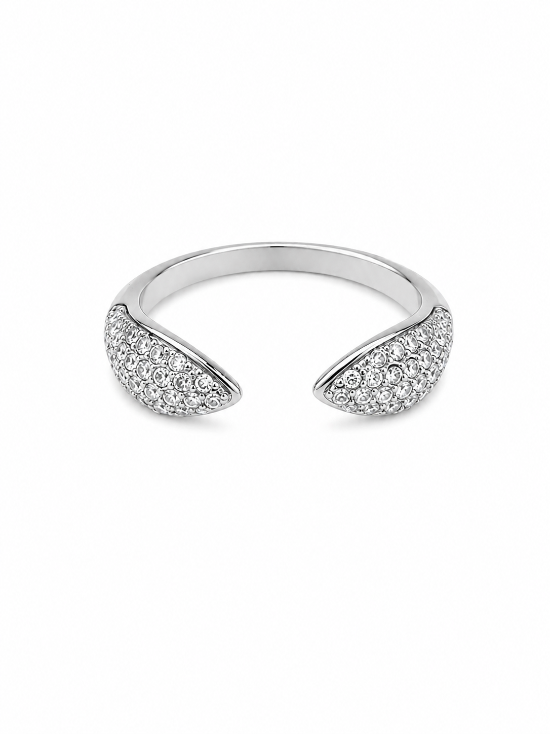 Ασημί minimal δαχτυλίδι stainless steel με pavé πέτρες