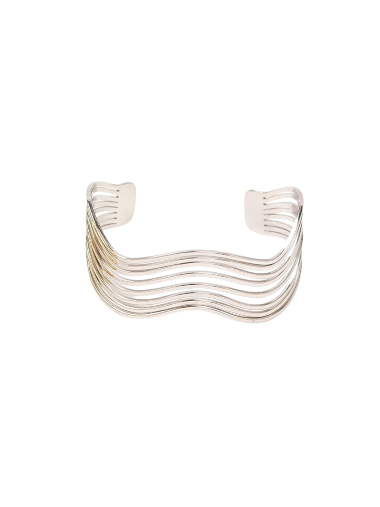 Silver stainless steel wave cuff bracelet open bangle minimalist statement bracelet