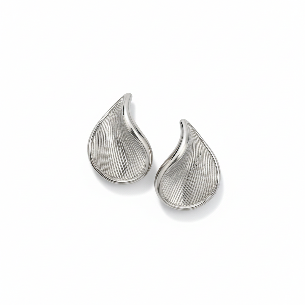 Silver wave drop stainless steel earrings textured modern jewelry