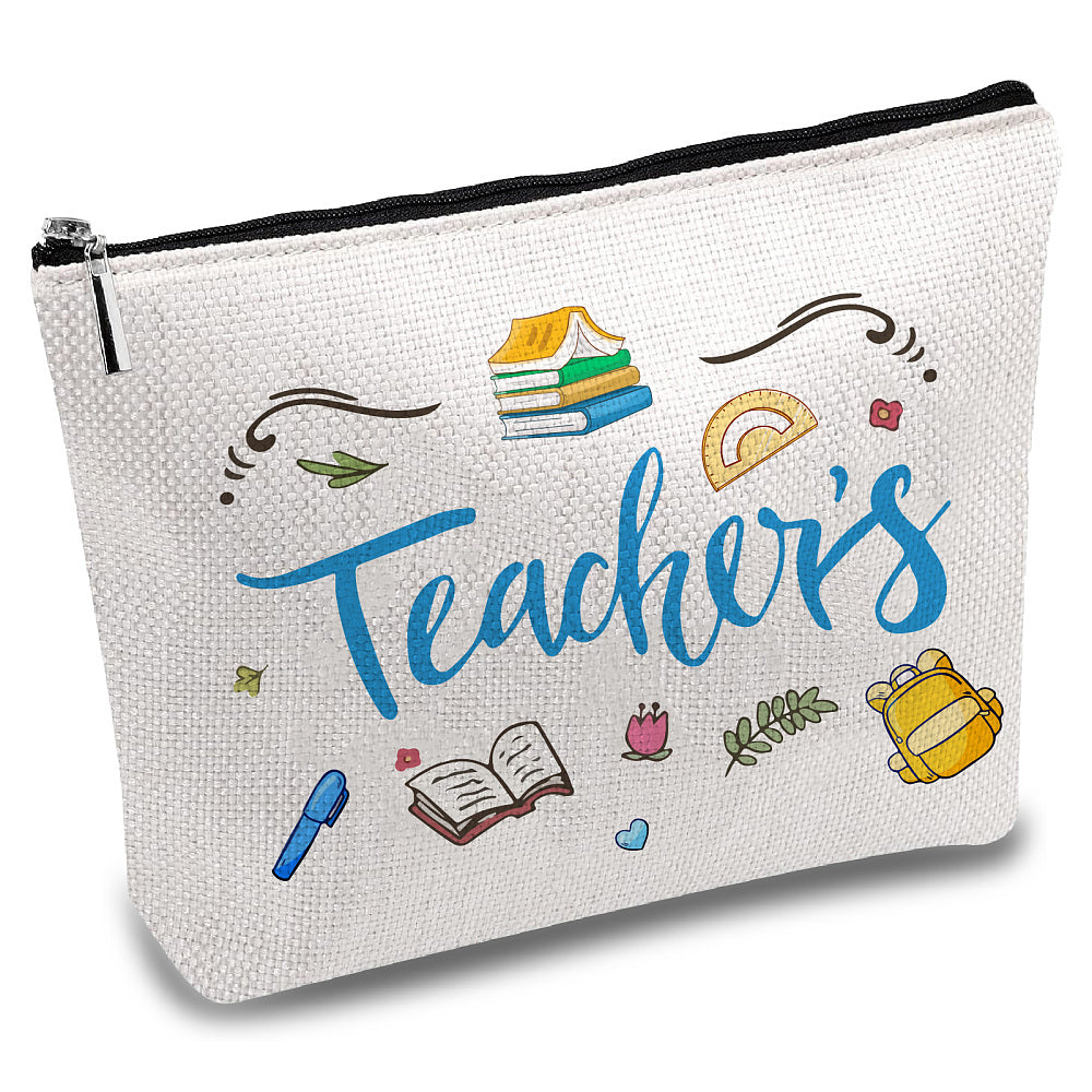 Teacher’s canvas pouch με σχολικά σχέδια και μεταλλικό φερμουάρ σε γωνιακή λήψη