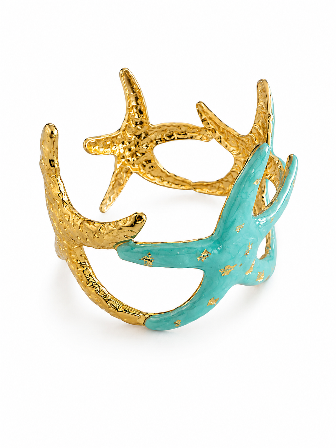 Coral Reef Cuff ατσάλινο statement βραχιόλι με χρυσούς αστερίες και glossy enamel λεπτομέρειες σε τυρκουάζ