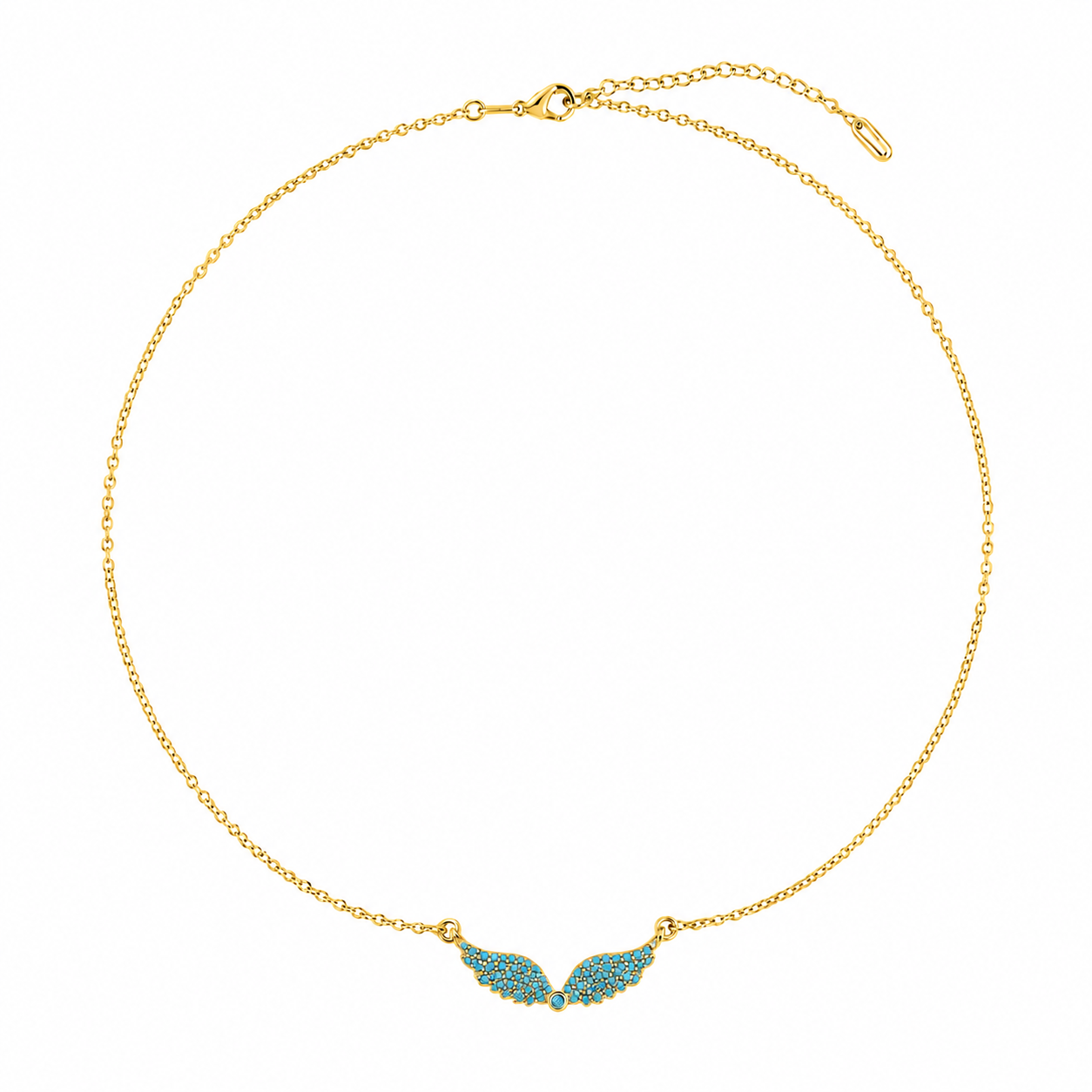 Airy Small Wings Necklace χρυσό με γαλάζια ζιργκόν σε λευκό φόντο