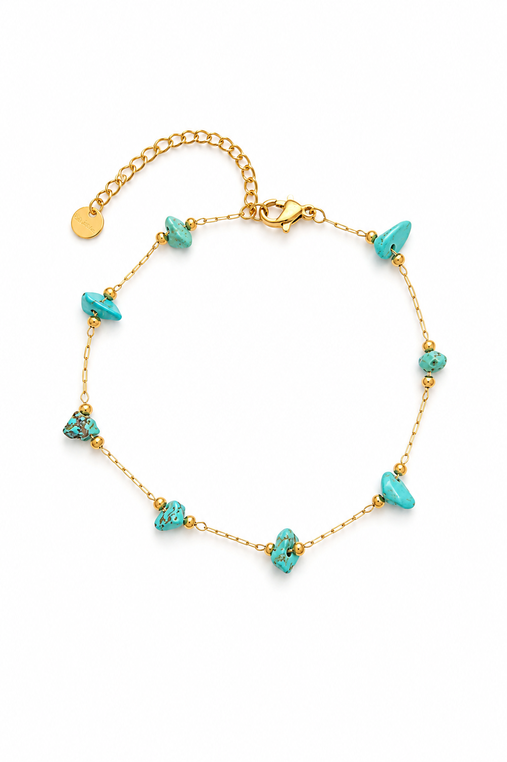 Turquoise Tide Bracelet ατσάλινο χρυσό βραχιόλι με φυσικές τιρκουάζ chips χάντρες χαολίτη