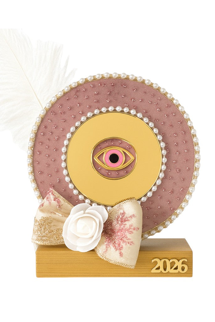 Γούρι 2026 – Golden Bloom Eye με Πέρλες & Φτερό | Συλλογή Christmas Fairytale - So Cute by Dimi