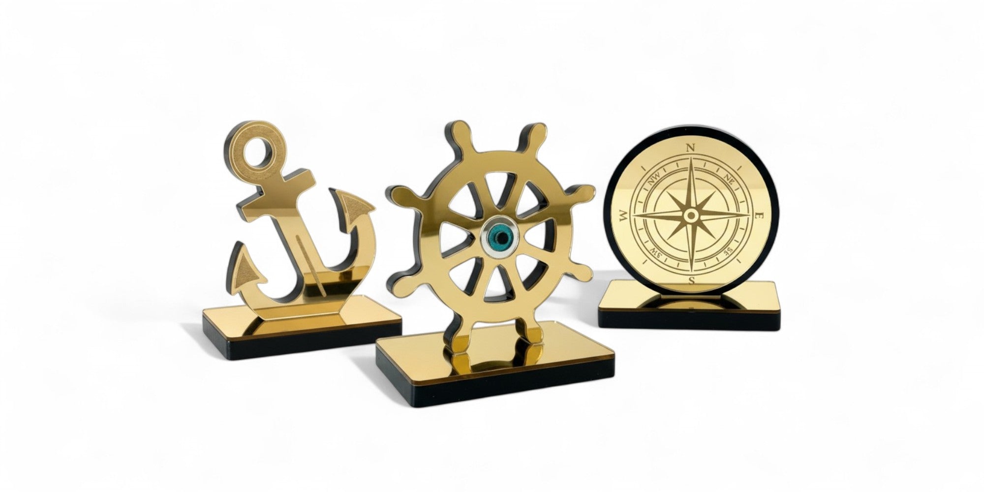 Συλλογή Nautical Luxury – χειροποίητα ναυτικά γούρια με σύμβολα τύχης όπως άγκυρες, τιμόνια, πυξίδες, φάρους & καράβια, So Cute by Dimi.