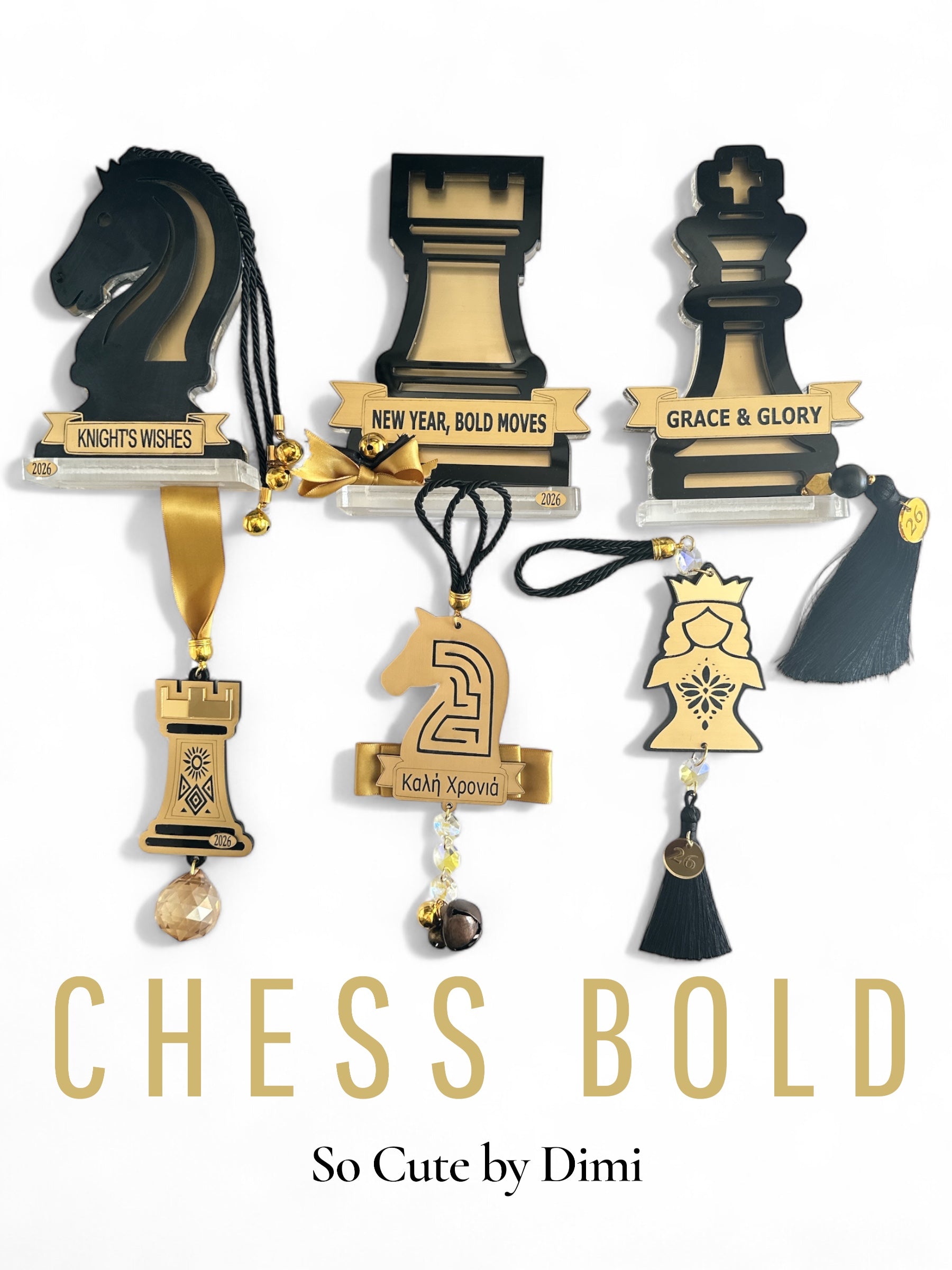 Chess Bold Γούρια 2026 – Χειροποίητα γούρια–πιόνια σκακιού σε minimal ύφος
