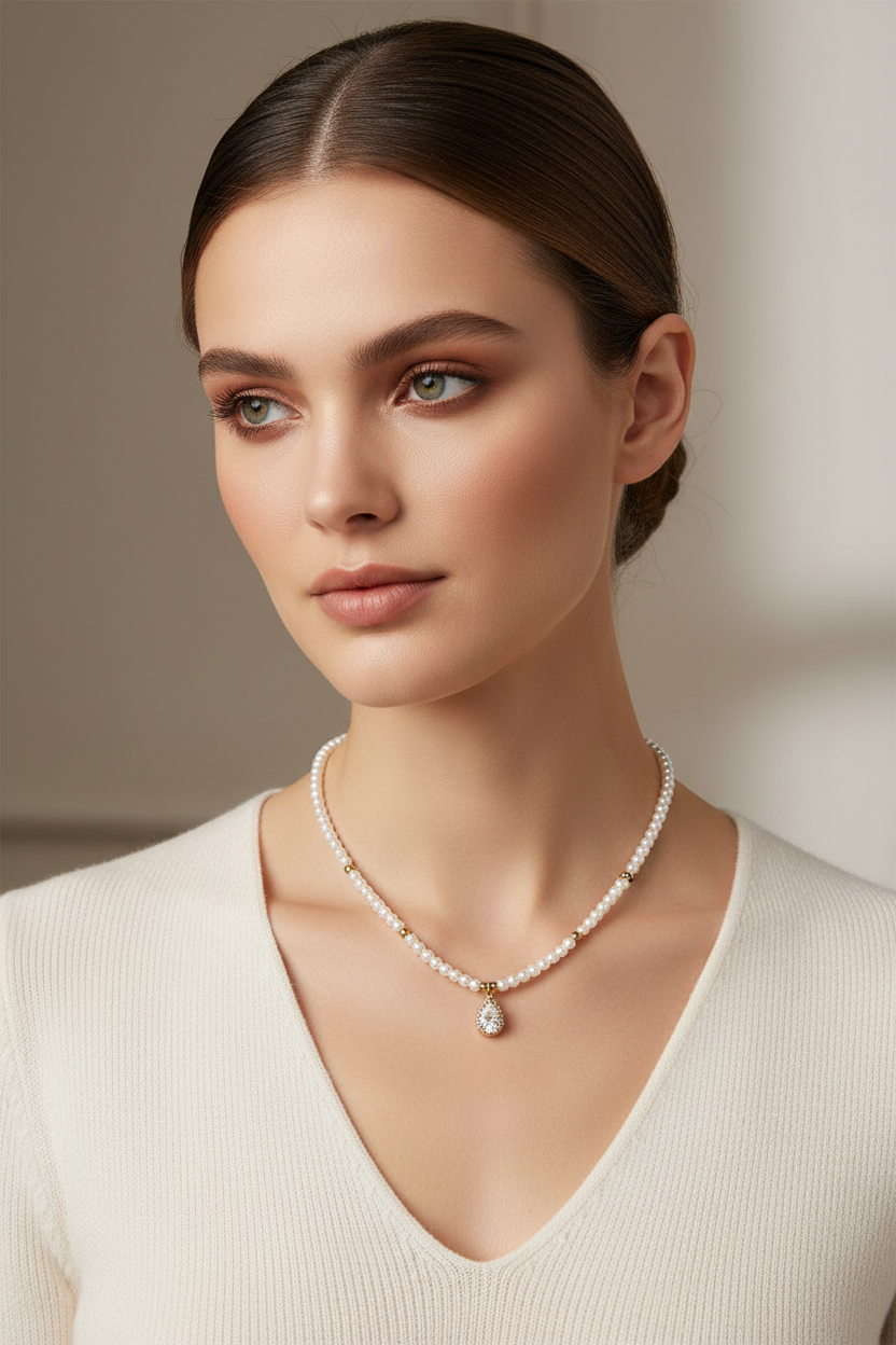 Soft Glow Pearl κολιέ με πέρλες και σταγόνα ζιργκόν από ανοξείδωτο ατσάλι So Cute by Dimi