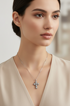 Luminous Cross ατσάλινο κολιέ με σταυρό ζιργκόν και στρας So Cute by Dimi
