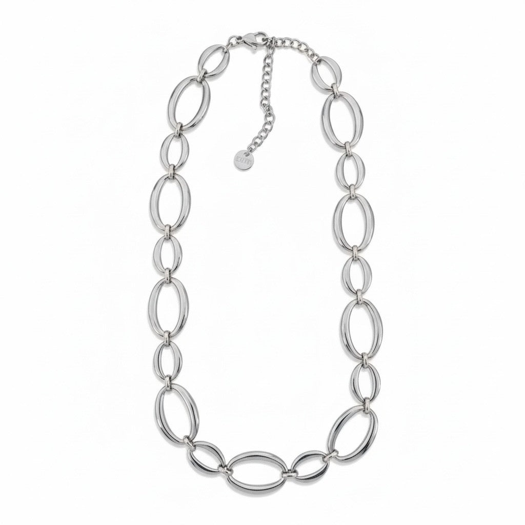 Ατσάλινο choker κολιέ με οβάλ κρίκους μικρού και μεγάλου μεγέθους σε  ασημί , So Cute by Dimi
