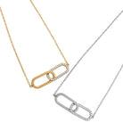 Linked Spark Necklace ατσάλινο κολιέ με δύο οβάλ κρίκους, ο ένας με ζιργκόν, σε χρυσό και ασημί So Cute by Dimi