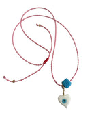 Χειροποίητο κολιέ Μάρτης Aegean Heart με lampwork καρδιά με μάτι και γυάλινο τυρκουάζ κύβο – So Cute by Dimi