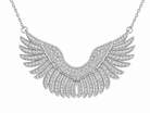 Vivienne Angel Wings Necklace ατσάλινο κολιέ με statement φτερά αγγέλου και λαμπερά ζιργκόν σε ασημί χρώμα, κοντινή λήψη στο μοτίφ σε λευκο φόντο, so cute by dimi