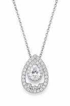 ÉLORÉA Drop Necklace ατσάλινο κολιέ με pear-cut ζιργκόν και pavé λεπτομέρειες σε ασημί χρώμα με elegant luxury αισθητική, κοντινή λήψη στο μοτίφ, σε λευκό φόντο