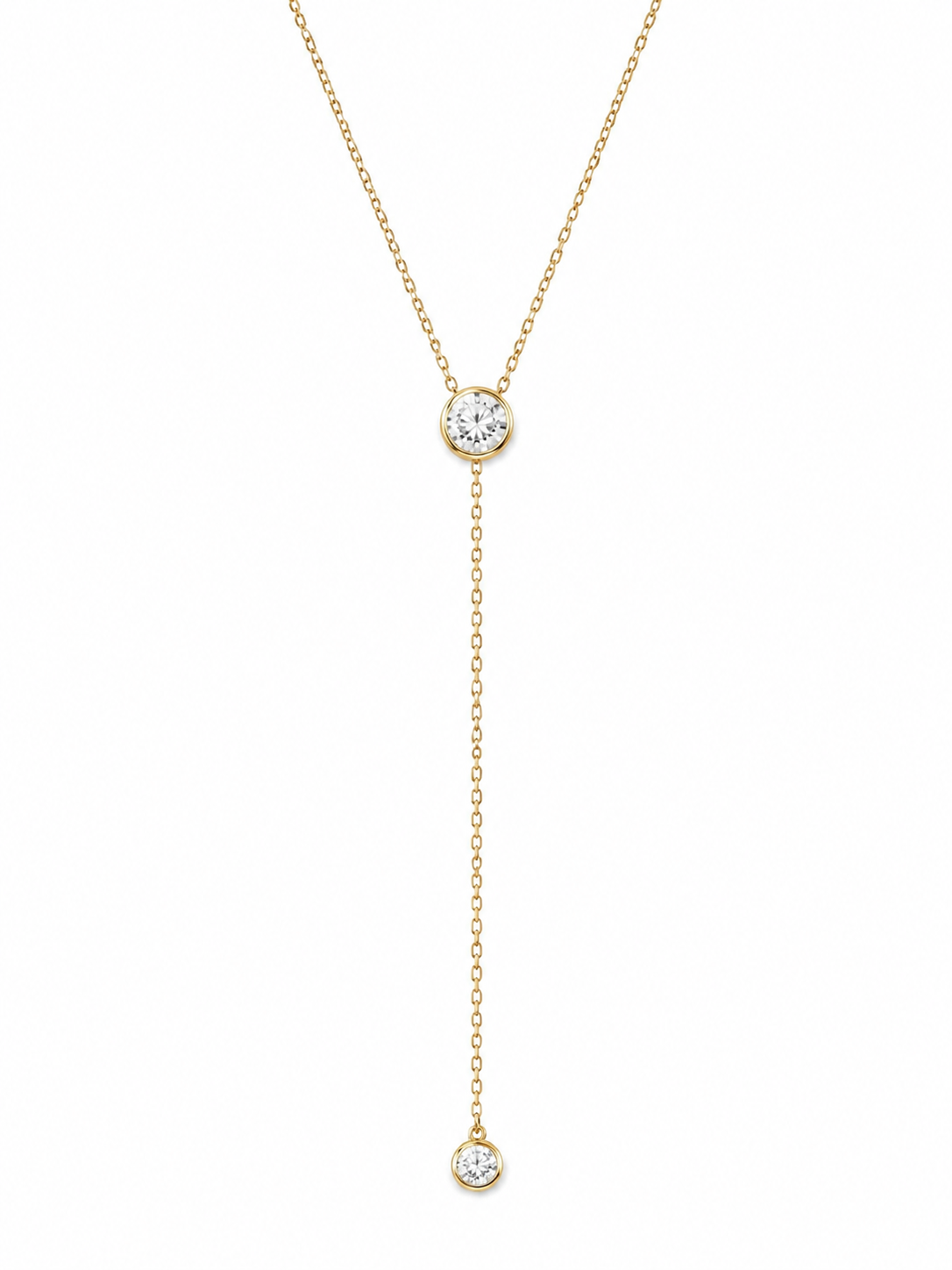 Ariana Y Necklace χρυσό ατσάλινο κολιέ Υ με δύο στρογγυλά ζιργκόν και κρεμαστή αλυσίδα 8 εκ.