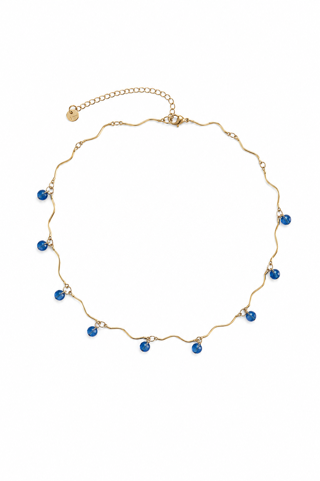 Wave Crystal Choker από ανοξείδωτο ατσάλι με κυματιστό σχέδιο και κρεμαστά μπλε κρυσταλλάκια, So Cute by Dimi