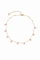 Wave Crystal Choker από ανοξείδωτο ατσάλι με κυματιστό σχέδιο και κρεμαστά ροζ κρυσταλλάκια, So Cute by Dimi