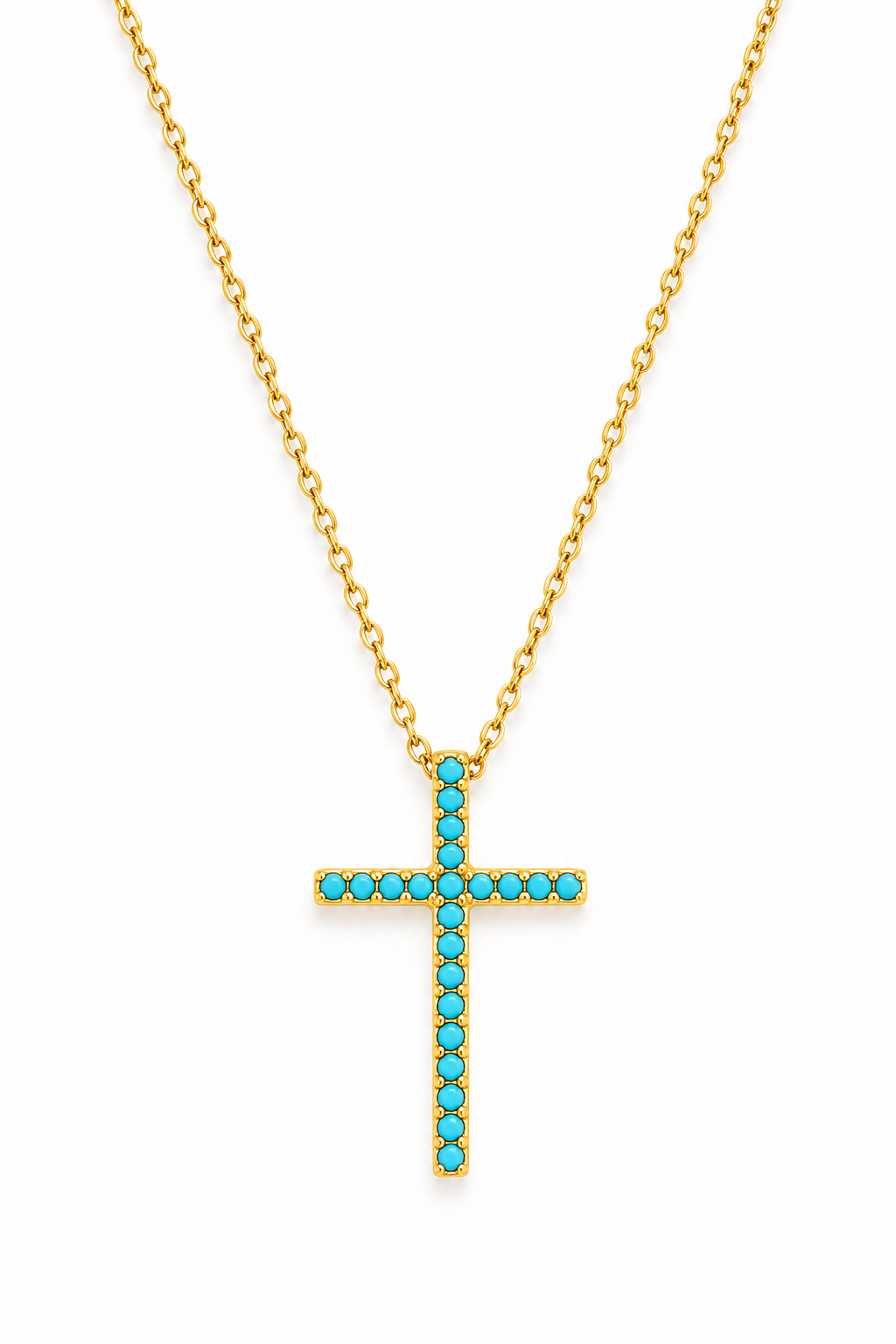 Ocean Cross Necklace με τιρκουάζ ζιργκόν σε χρυσή και ασημί απόχρωση από τη So Cute by Dimi.