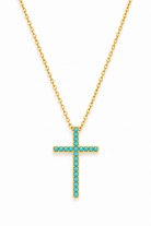 Ocean Cross Necklace με τιρκουάζ ζιργκόν σε χρυσή και ασημί απόχρωση από τη So Cute by Dimi.