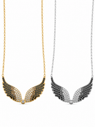 Alis Necklace ατσάλινο κολιέ με φτερά αγγέλου και τρίχρωμα ζιργκόν σε χρυσό και ασημί χρώμα