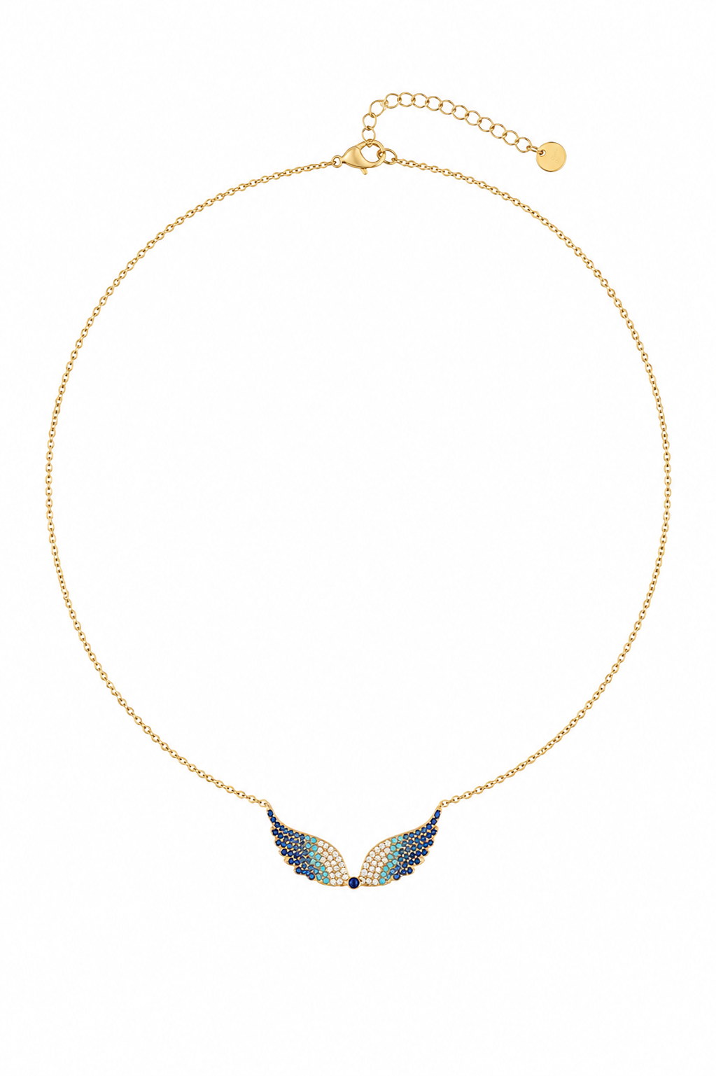Alis Necklace ατσάλινο κολιέ με φτερά αγγέλου και τρίχρωμα ζιργκόν σε χρυσό χρώμα
