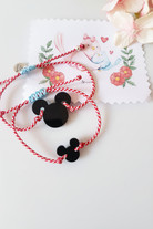 Σετ 2 χειροποίητα βραχιόλια Μάρτης Mickey από πλεξιγκλάς με ριγέ κόκκινο κορδόνι – So Cute by Dimi