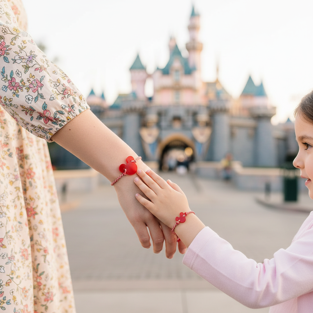 Σετ 2 χειροποίητα βραχιόλια Μάρτης Mickey από πλεξιγκλάς με ριγέ κόκκινο κορδόνι – So Cute by Dimi