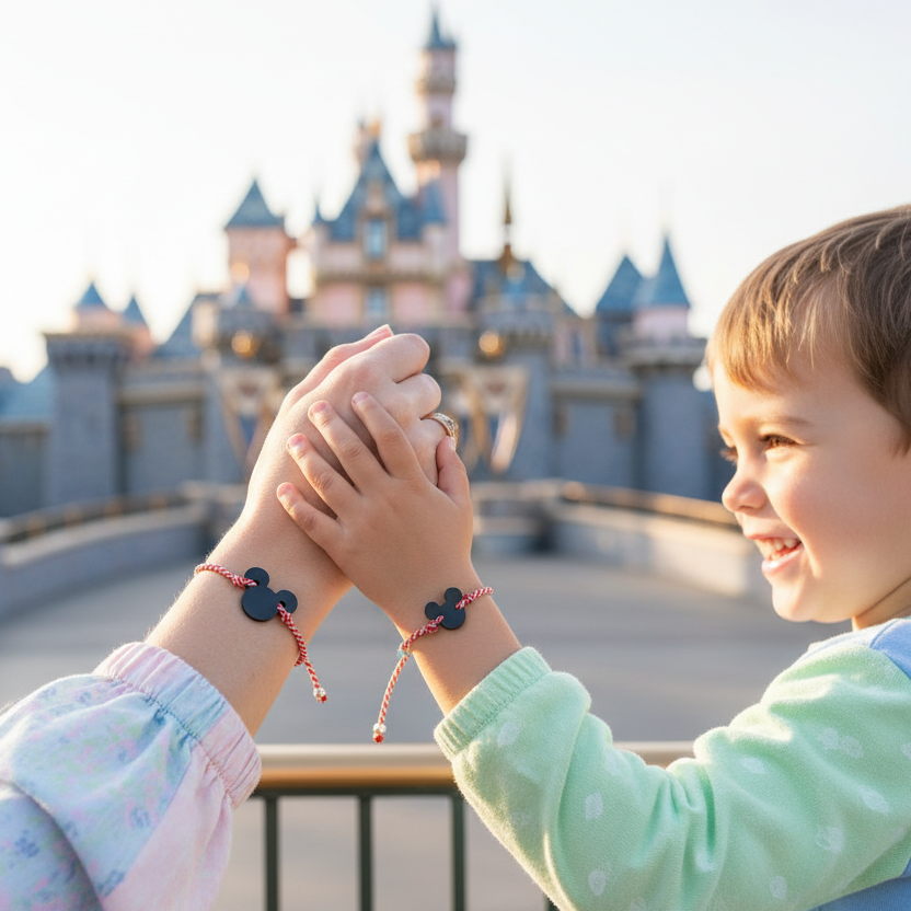 Σετ 2 χειροποίητα βραχιόλια Μάρτης Mickey από πλεξιγκλάς με ριγέ κόκκινο κορδόνι – So Cute by Dimi