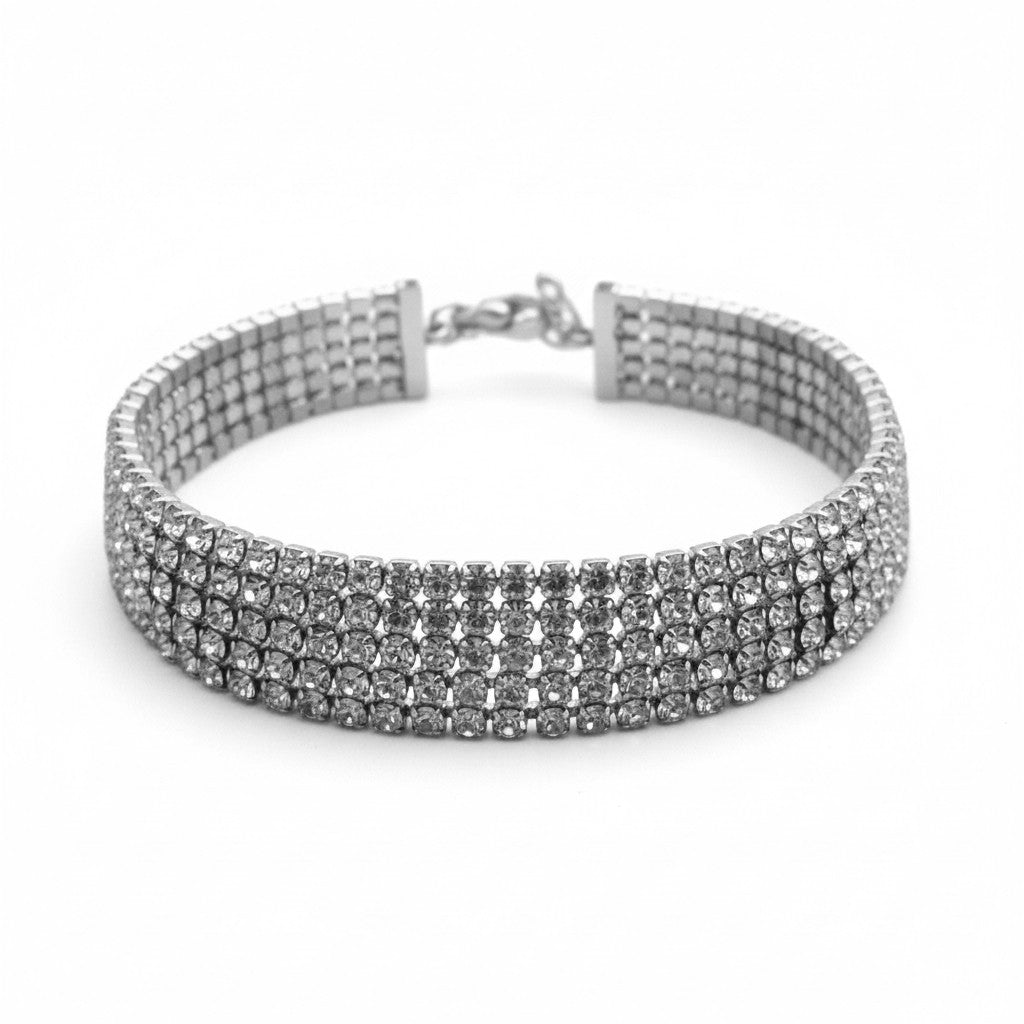 Radiant Rows bracelet ατσάλινο βραχιόλι tennis ασημί με πολλαπλές σειρές ζιργκόν σε λευκό φόντο, So Cute by Dimi