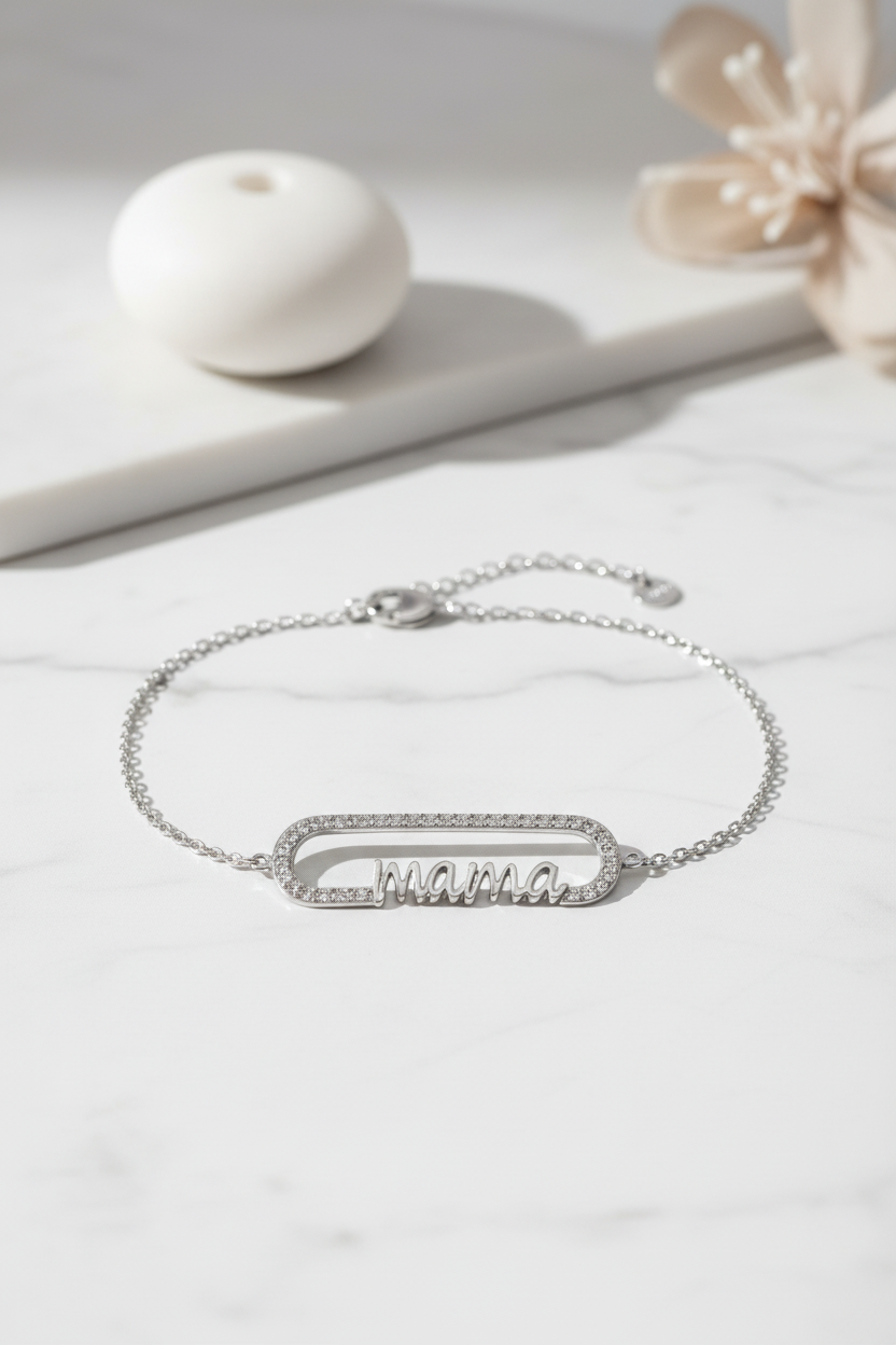Ατσάλινο βραχιόλι μαμά με ζιργκόν Mama Love Bracelet So Cute by Dimi