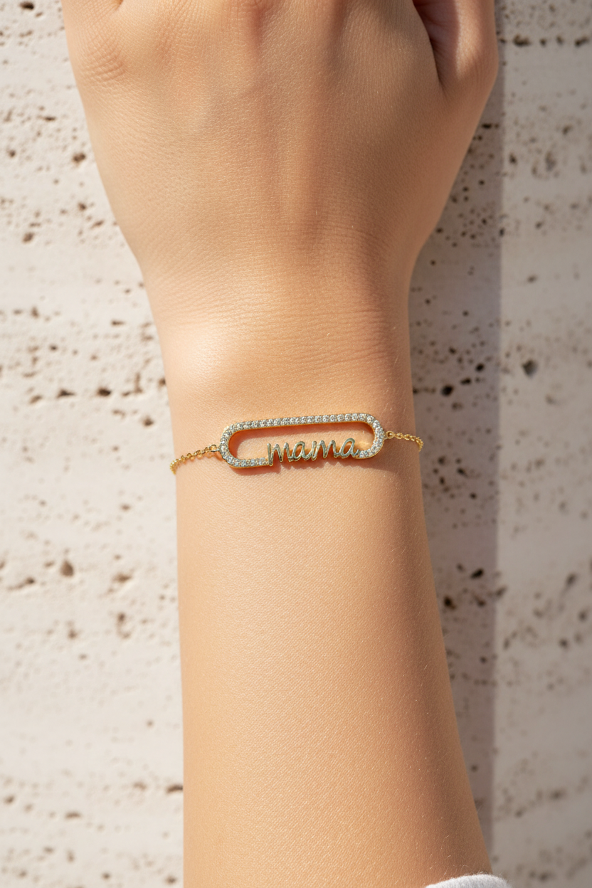 Ατσάλινο βραχιόλι μαμά με ζιργκόν Mama Love Bracelet So Cute by Dimi