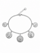 ατσάλινο ασημί βραχιόλι με coins charms, σε λευκό φόντο, so cute by dimi