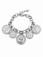 chunky ασημί βραχιόλι με coins charms ατσάλι σε λευκο φόντο, so cute by dimi