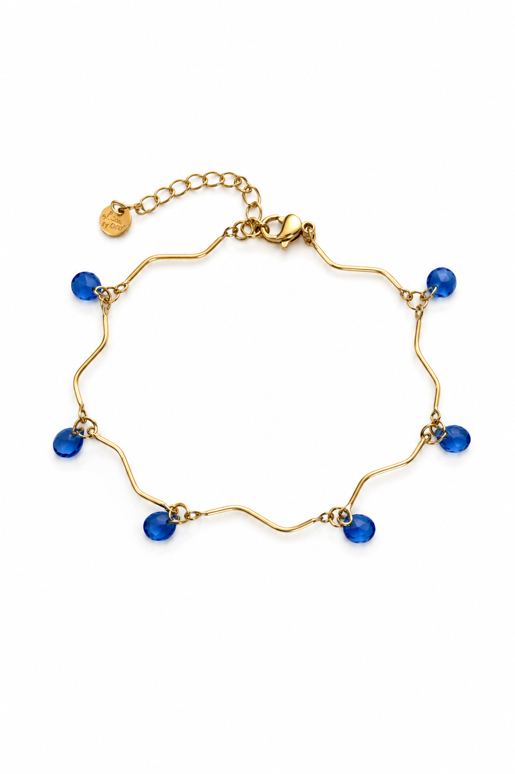 Wave Crystal Bracelet από ανοξείδωτο ατσάλι με κυματιστό σχέδιο και κρεμαστά κρύσταλλα σε μπλε, ροζ, aqua turquoise και crystal clear χρώματα | So Cute by Dimi