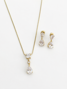 Noor Earrings ατσάλινα σκουλαρίκια με ζιργκόν σταγόνα σε χρυσό χρώμα και ασορτί κολιέ| So Cute by Dimi