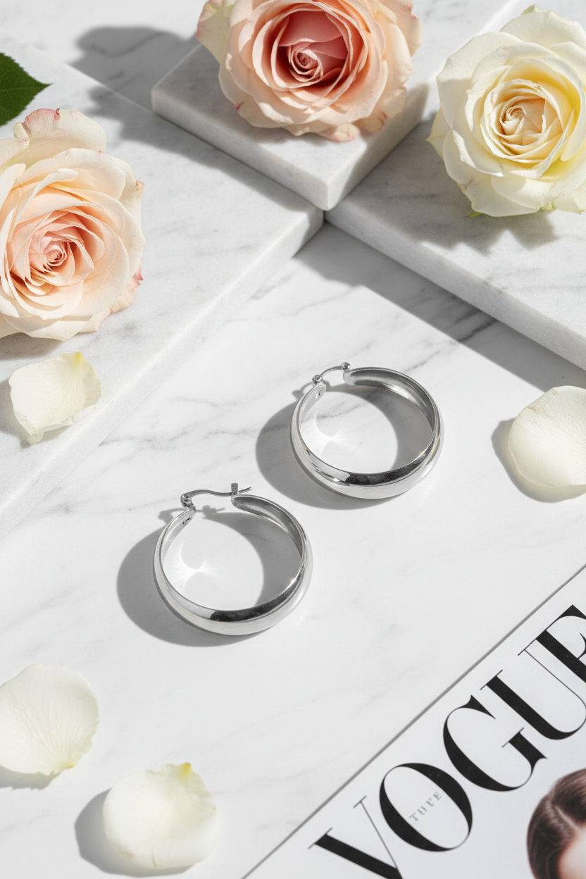 Essential Glow Hoops ατσάλινα σκουλαρίκια κρίκοι 4 cm σε χρυσό και ασημί φινίρισμα So Cute by Dimi
