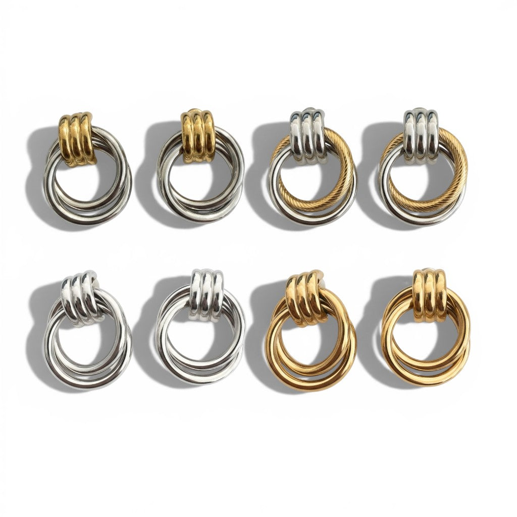 Ατσάλινα σκουλαρίκια Loop Knot με διπλό κρίκο σε γυαλιστερό φινίρισμα So Cute by Dimi